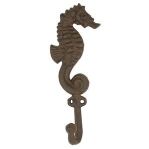 Seahorse Single Wall Hook Cast Iron Antiqued Brown